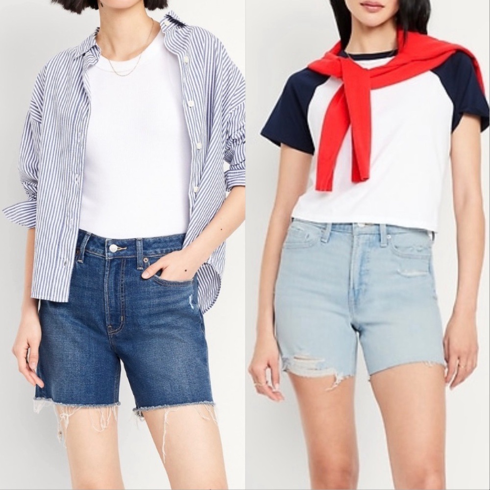 Old Navy OG Straight High-Rise Denim Shorts Bundle Size 14 Distressed Fray Hem